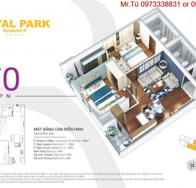 Chuyển nhượng gấp căn hộ 70m2 mặt ngoài CC Royal Park chênh thấp