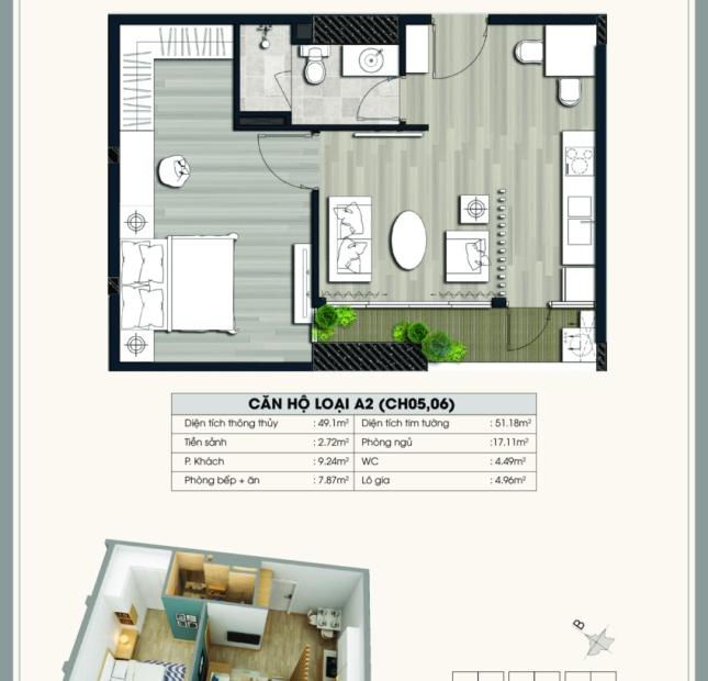  Bán gấp căn 06. A1 diện tích 49.1m2/1PN/1WC, giá 25.5 tr/m2 chung cư EcoLife Capitol, 58 Tố Hữu