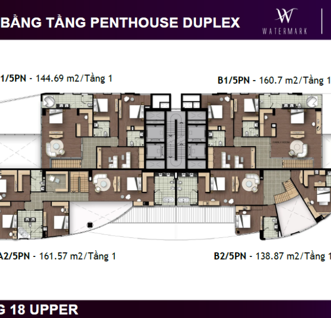Penthouse - Duplex A1801 đẳng cấp 5* Watermark Tây Hồ chiết khấu 30% liên hệ 0945351094