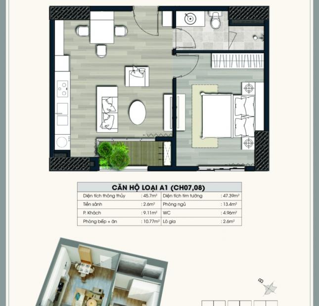 Cần bán căn hộ 08 tầng 16 chung cư EoLife Capitol, diện tích 45.7 m2, 1PN, 1WC, giá 26 tr/m2