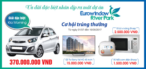 Eurowindow Mở bán park1 chiết khấu 4% cơ hội nhận ô tô kiA morning giá chỉ 16,5tr 1m2 Lh 0961115961