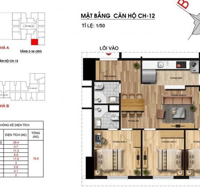 Cần bán gấp Imperia Garden 12.12 diện tích 78.8m2, 3PN, 2WC, giá 34tr/m2