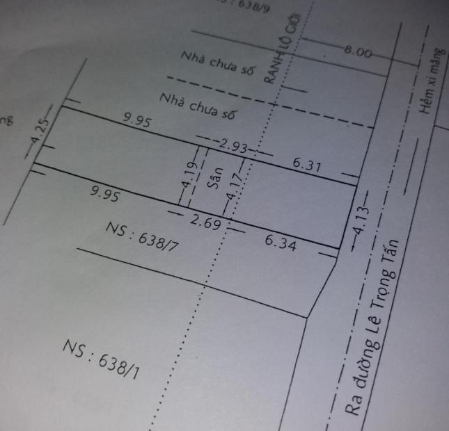 Bán 3 lô đất liền kề hẻm 638 Lê Trọng Tấn 4,2x19m. LH 0901.319.315