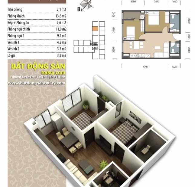 Bán căn hộ 55.8m2, cửa chính Tây Nam, full nội thất thiết kế 2PN, 2WC, PK, bếp, logia, giá 900tr
