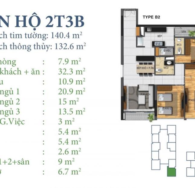 Bán căn hộ 02 tòa N03- T3&T4 Ngoại Giao Đoàn, Bắc Từ Liêm, Hà Nội diện tích 132m2 giá 32tr/m2
