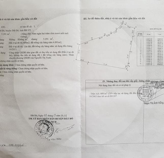 Bán đất thổ cư 5.300m2, mặt tiền đường nhựa thị trấn Đất Đỏ, huyện Đất Đỏ