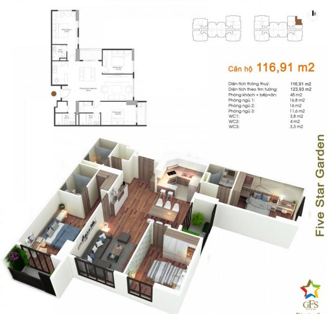 Cần bán căn 10 tòa G5, S= 117m2, căn góc 3PN đẹp nhất chung cư Five Star Kim Giang