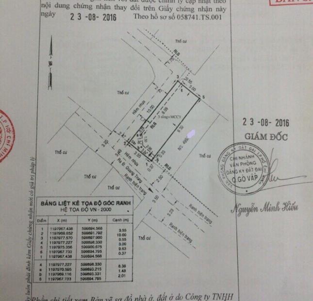 Bán nhà 2 MT hẻm 499 Quang Trung, P. 10, Gò Vấp, 3,6 x 10,5m, 1 trệt 3 lầu, giá 2,9 tỷ