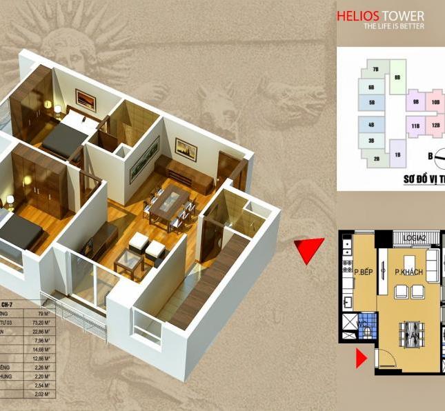 DT 79m2, bán gấp căn 07 chung cư Helios 75 Tam Trinh, Hoàng Mai, 2PN, giá 24tr/m2. CC 0989 343 540