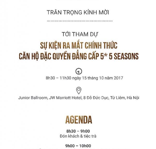 Thông báo sự kiện mở bán căn hộ khách sạn 5* Five Seasons 47 Nguyễn Tuân, quà tặng lên tới 100tr