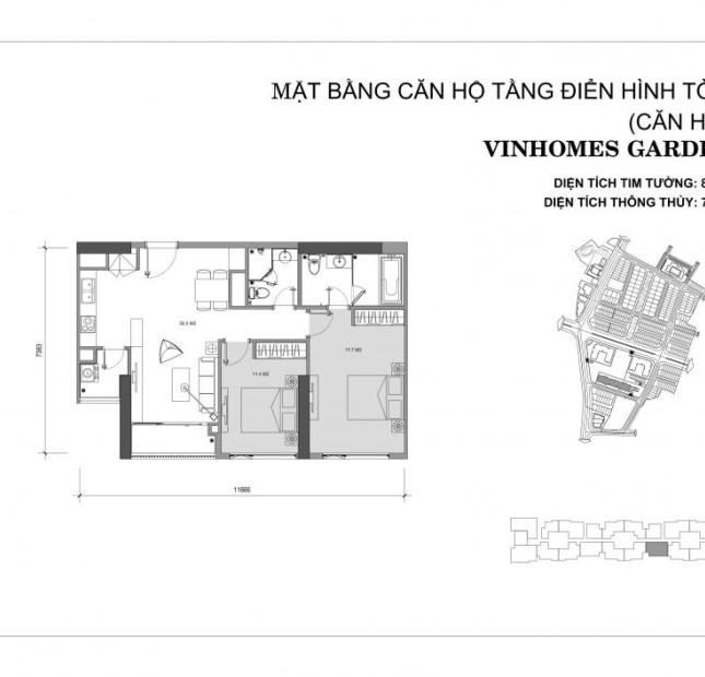Chính chủ bán căn 09 tòa A3, DT 79.67m2(thông thủy) 2PN, 2WC dự án Vinhomes Gardenia