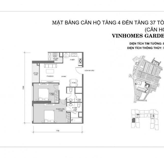 CC bán Vinhomes Gardenia, căn 15.04 tòa A2 (79.1m2 + 2PN) view nội bộ, giá 33 tr/m2