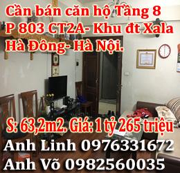 Chính chủ cần bán căn hộ Tầng 8, Phòng 803 CT2A- Khu đô thị Xala- Hà Đông- Hà Nội.