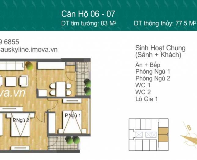 Bán căn hộ chung cư Hoàng Cầu Skyline 83m2, ban công Đông Nam
