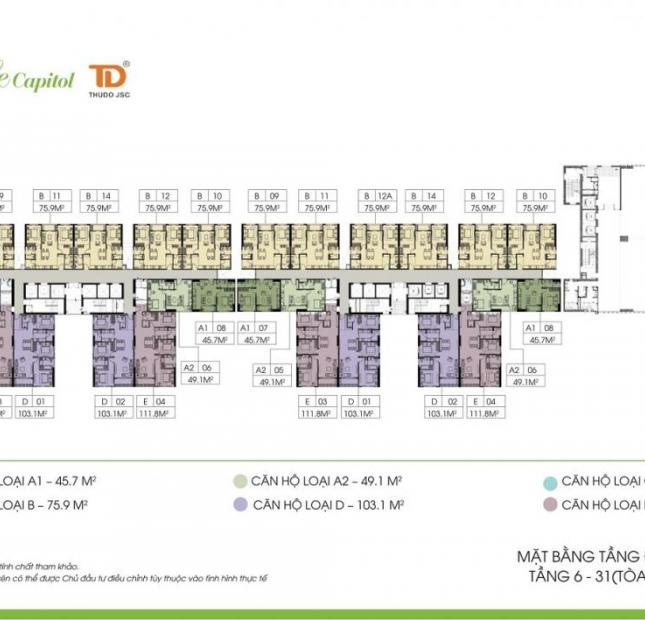 Cần chuyển nhượng EcoLife Capitol 111.8m2, 3PN, 2WC, căn số 04. A2, giá 26.5 tr/m2