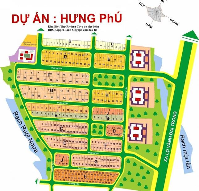 Bán Lô E dự án Hưng Phú, Quận 9. lô góc đối diện công viên đường 25m giá 79 tr/m2