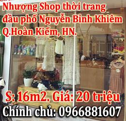 Cần nhượng Shop thời trang đầu phố Nguyễn Bỉnh Khiêm giao Trần Nhân Tông, Hoàn Kiếm, HN. 