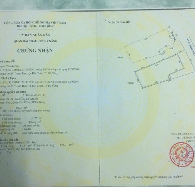 Bán nhà giá rẻ kiệt 18 Ông Ích Khiêm, sau lưng công an phường Thanh Bình, Quận Hải Châu