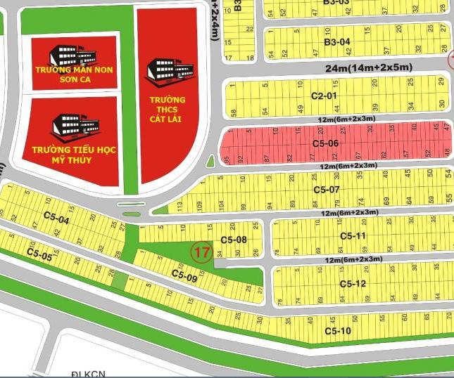 Bán đất sổ đỏ, khu C506, lô áp góc, 5x20m, gần trường THCS Cát Lái, giá 33 triệu/m2