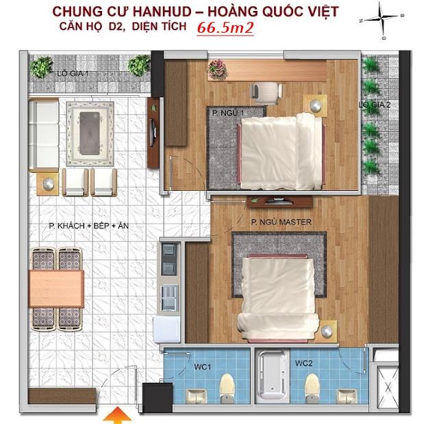 Bán cắt lỗ chung cư Hanhud Hoàng Quốc Việt, căn 66.5m2 (chỉ 25.5 triệu/m2)