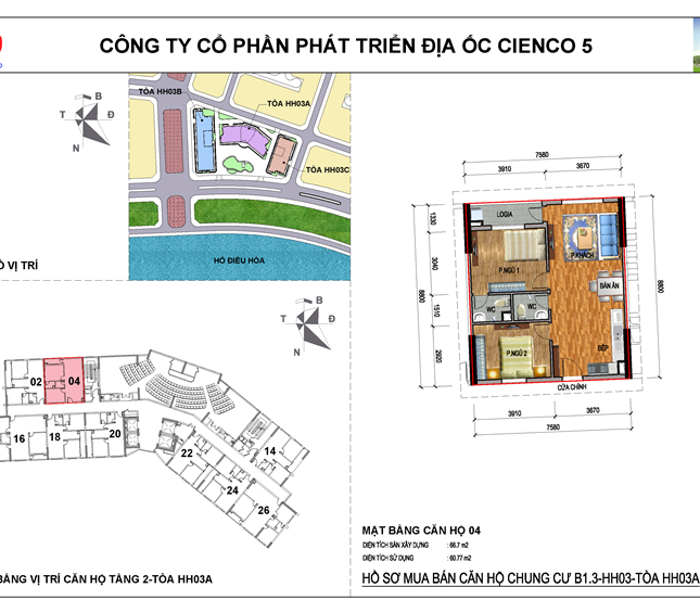 Bán trực tiếp các căn hộ số 4 tại tòa HH03A Thanh Hà Cienco 5.