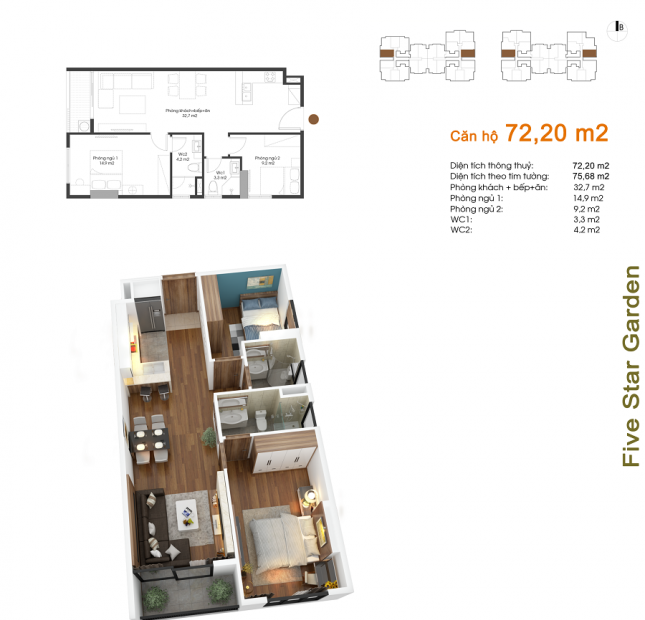 Cần bán căn hộ 72,2m2 chung cư Five star, 2pn, căn 05 tòa G2, liên hệ: 0962 859 938