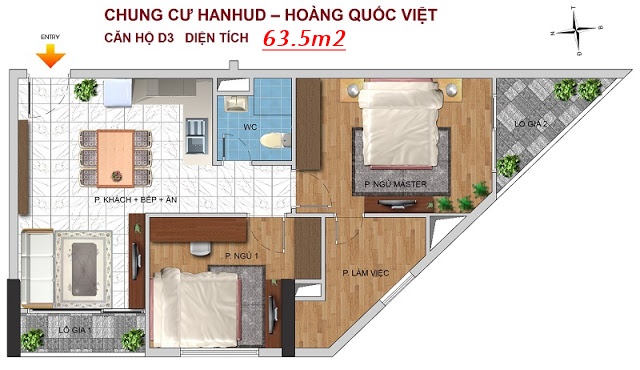 Bán chung cư Hanhud 234 Hoàng Quốc Việt, căn góc, 63m2, giá 26.5 tr/m2