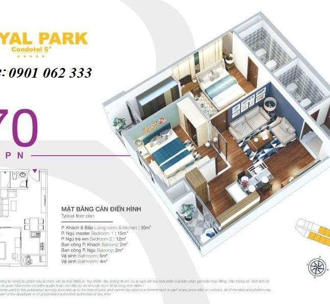 Bán căn hộ 70m2 Royal Park, Bắc Ninh, tầng đẹp, view đẹp, giá rẻ