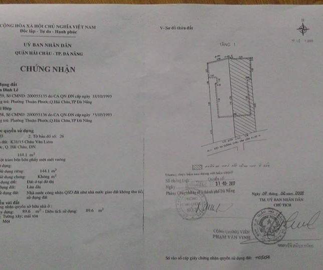 Bán nhà riêng tại đường Châu Văn Liêm, P.Thanh Bình, Hải Châu, Đà Nẵng. Diện tích 144m2, giá 3,2 tỷ