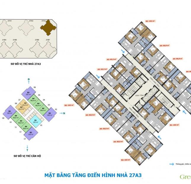 Cần bán gấp căn hộ 66.8m2 thuộc tòa 27A3 chung cư Green Stars 234 Phạm Văn Đồng