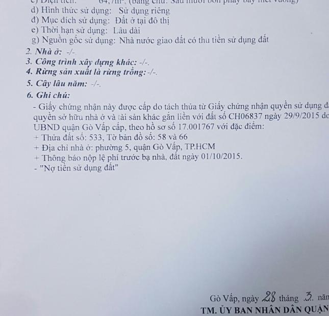 Cần bán lô đất đẹp vuông vức, đường Số 11, Phường 5, Quận Gò Vấp