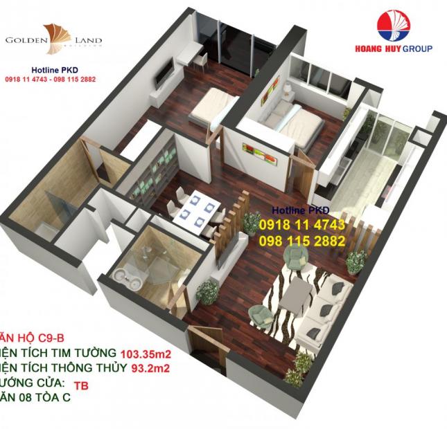 Chính chủ bán căn 103m2 chung cư Golden Land, giá gốc hợp đồng mua bán: 098.115.2882