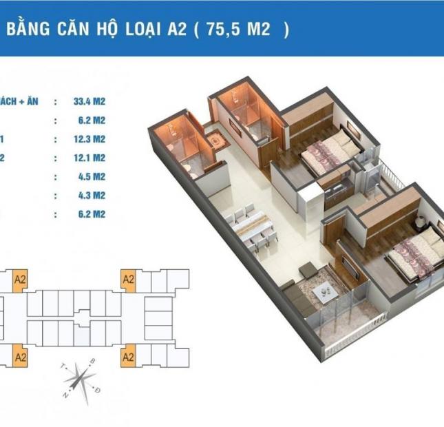 Bán gấp căn hộ chung cư Golden West số 2 Lê Văn Thiêm, diện tích 75.5m2, giá 29 tr/m2, bao sang tên