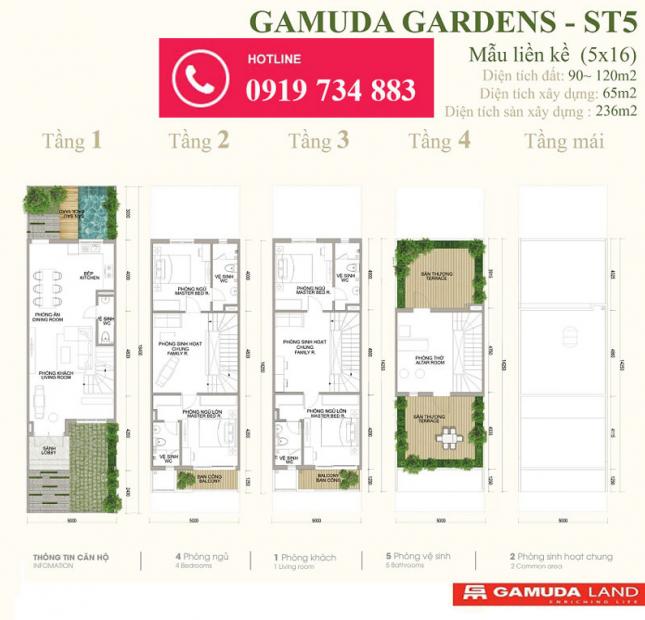 Bán nhà liền kề st5 khu đô thị sinh thái Gamuda Gardens, Hoàng Mai giá chỉ từ 7 tỉ, chiết khấu ca0