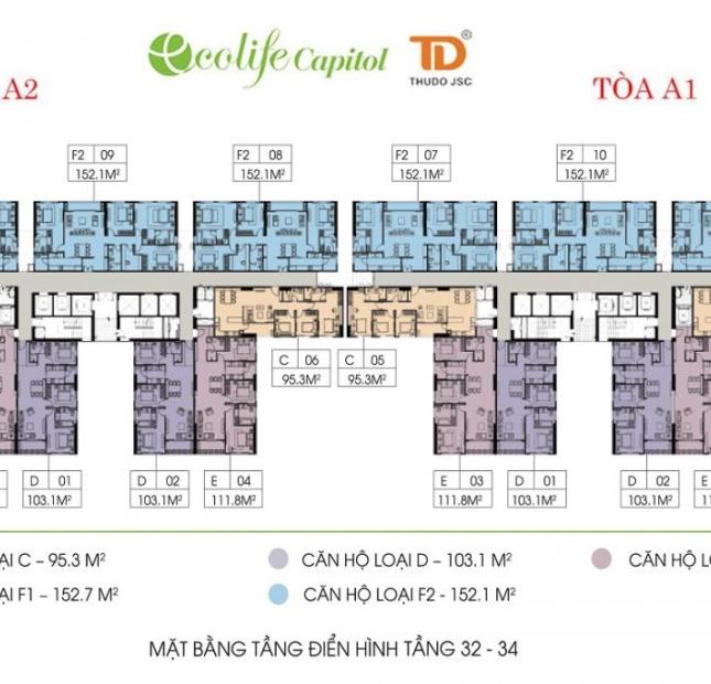  Chủ nhà cần bán cc Ecolife Capitol 75.9m2, 2PN,  giá 2,2 tỷ. 