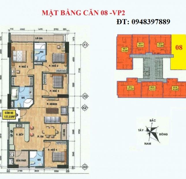 Bán căn số 08 diện tích 137m2 chung cư vp2 vp4 linh đàm.