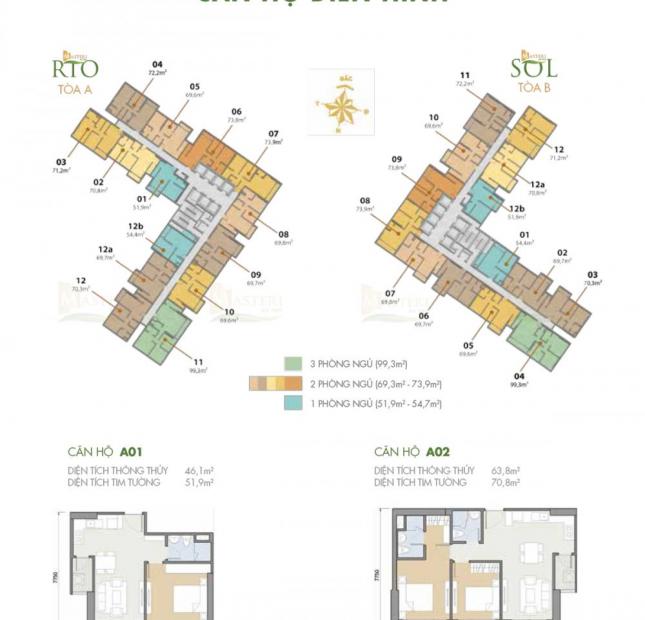  Bán căn hộ 1PN - Masteri An Phú, 51.9m2, B.2x.12b, giá 2.6 tỷ (có TL). LH 0906626505