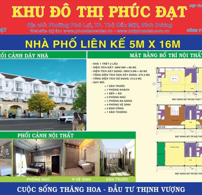 Bán nhà riêng tại dự án khu đô thị Phúc Đạt, Thủ Dầu Một, Bình Dương, diện tích 5x16m, giá 3.4 tỷ