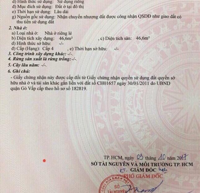 Bán nhà hẻm 688/113 Quang Trung, Phường 11, Quận Gò Vấp, 5,5x15m, cấp 4, giá 5 tỷ