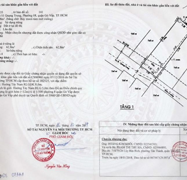 Cho thuê nhà nguyên căn cấp 4 hoặc bán gấp nhà cấp 4 tại 1074/34/11 Quang Trung, Phường 8, Gò Vấp