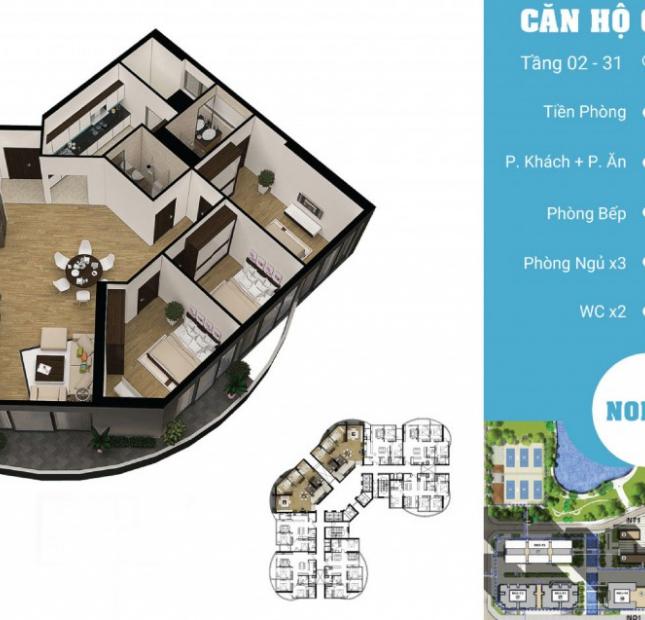 Bán căn hộ 04 tòa N01T8 Ngoại Giao Đoàn, 131m2 3PN, Full Nội thất giá chủ đầu tư