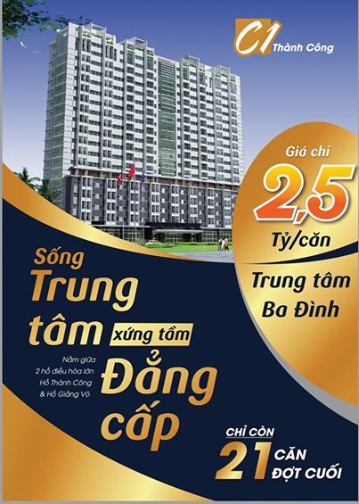 Mở bán đợt cuối chung cư C1 Thành Công  các căn diện tích 61m2 - 88m2, giá rẻ từ 39 tr/m2.