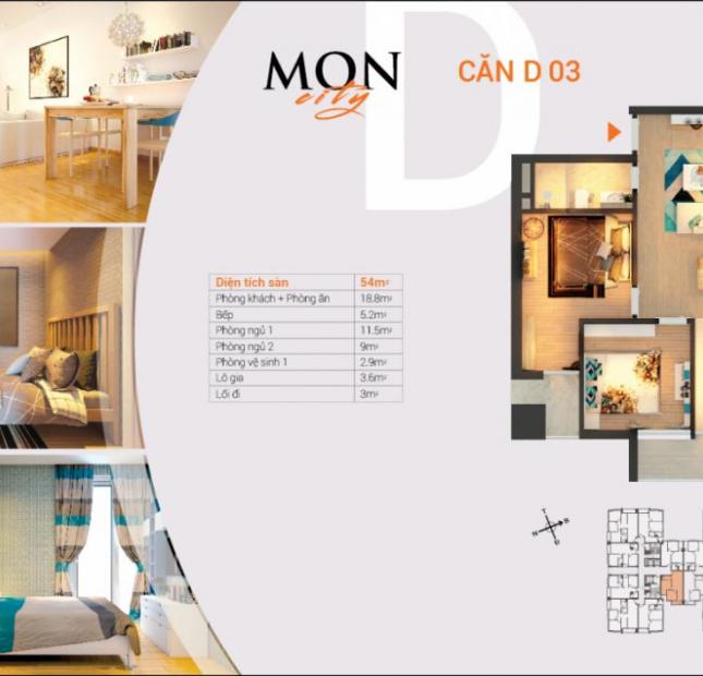 Cần bán gấp căn 2 PN chung cư HD Mon City, diện tích 54m2, giá 28 triệu, liên hệ:0967288903