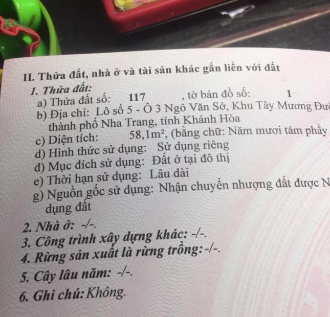 Bán lô đất 58m2 đường Ngô Văn Sở-Hòn Sện Gía chỉ 32tr/m2