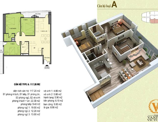 Chính chủ bán căn hộ chung cư tại dự án Văn Phú Victoria, Hà Đông, Hà Nội, diện tích 117m2