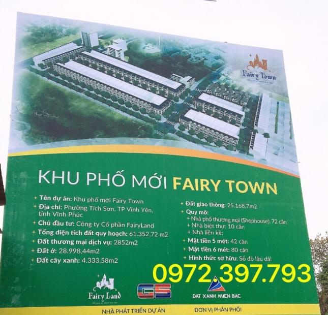Bán gấp đất LK 108m2 dự án Fairy Town đường Phạm Văn Đồng, TP Vĩnh Yên, đã có sổ đỏ. 0972397793