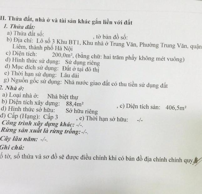 Cần bán biệt thự song lập BT1 khu nhà ở Trung Văn, 5 tầng, hướng nhà Đông Nam