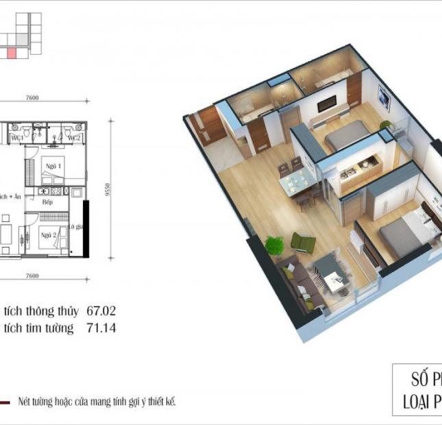 Tôi cần bán căn hộ 67m2  chung cư Eco Green City Nguyễn Xiển giá 1.9 tỷ