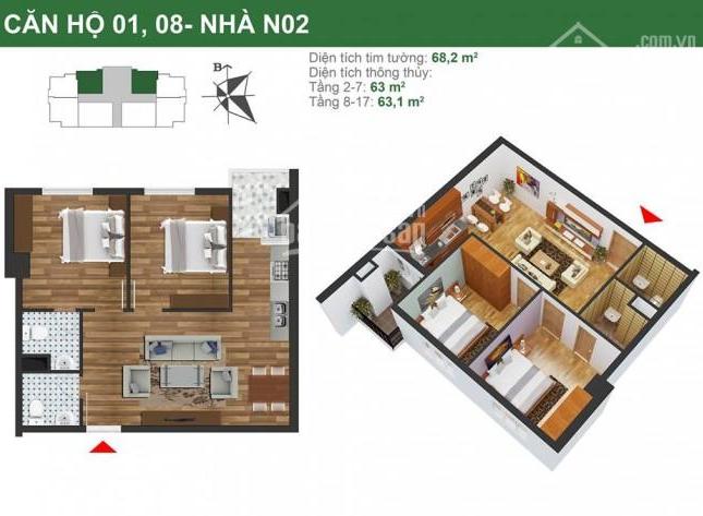  Cần bán căn N03B chung cư K35 Tân Mai, cửa Nam, BC Bắc, giá 24 triệu/m2.