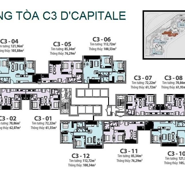 Chính chủ cần bán căn 2PN tại tòa C3 dự án Vinhomes D’Capitale – Trần Duy Dưng. LH 094.648.6383